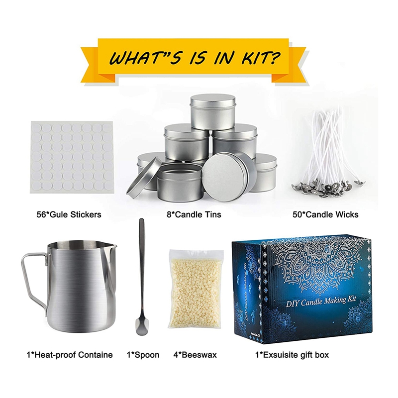 Candle Making Kit Supplies, DIY Candle Craft Tools Candle Tins, Stainless Pouring Pot, Candle Wicks, Sticker and Spoon
