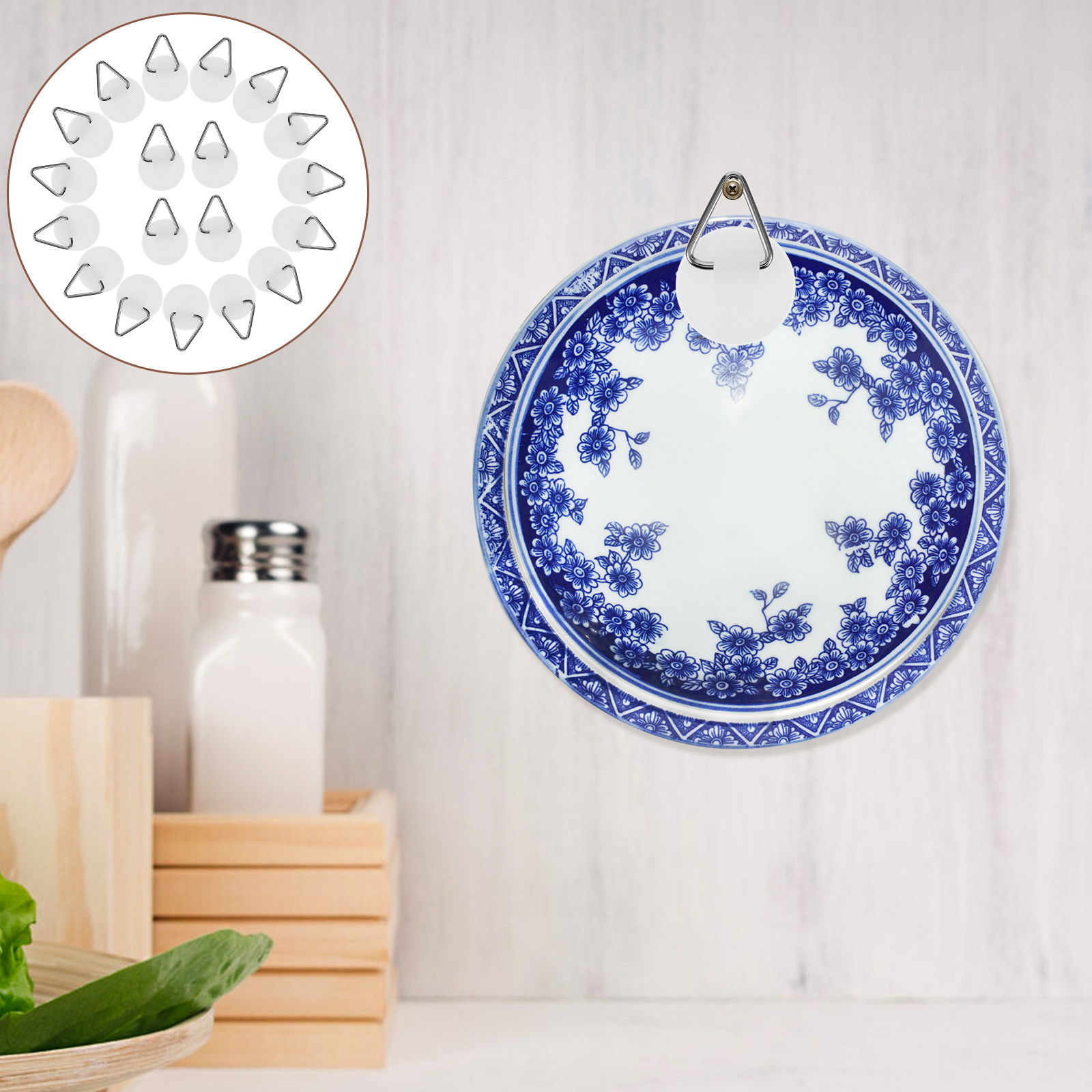 20 stk. usynlige klæbepladekroge, pladeophæng til væggen, små lodrette holdere, kroge, cirkel, klæbemontering, ophængning