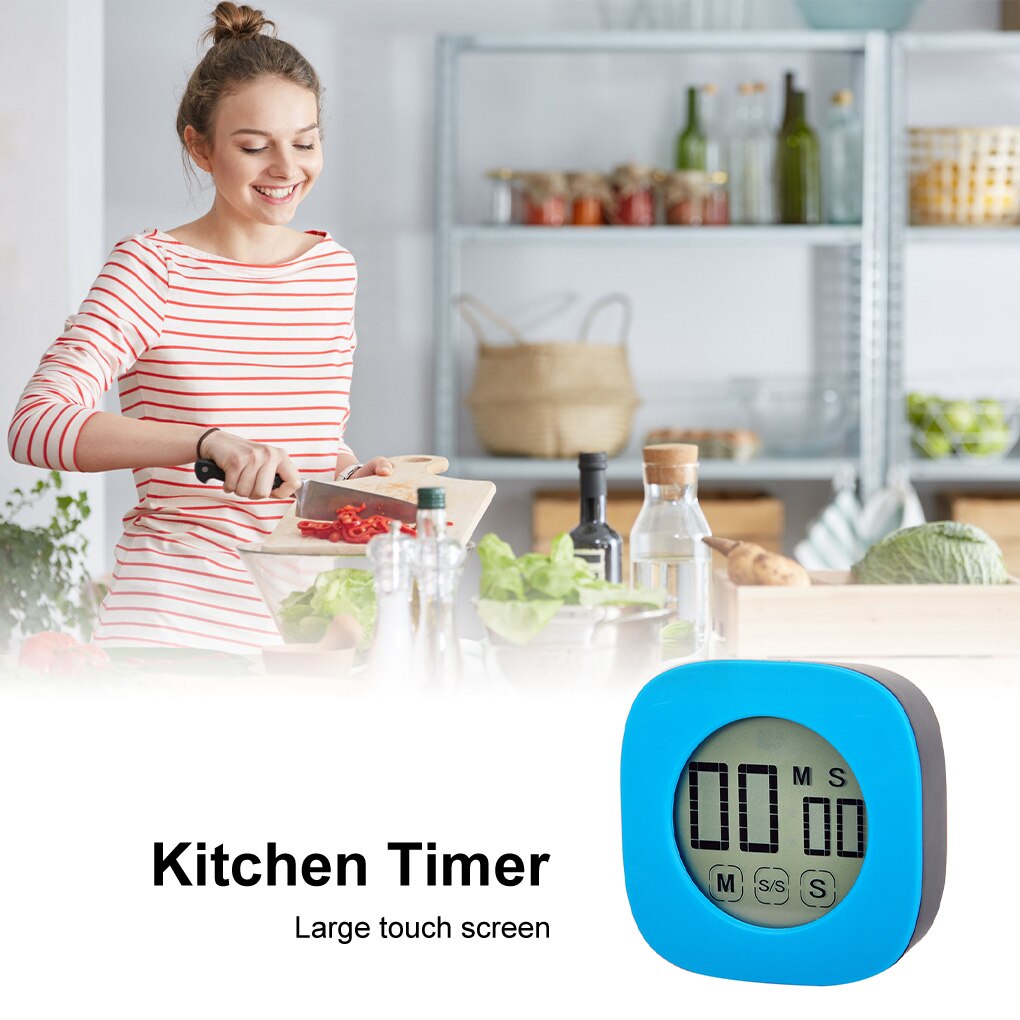 Countdown Timer Kitchen LCD Digital Count Up Stopwatch Minute Second Electronic Mute Portable Loud Alarm Blue