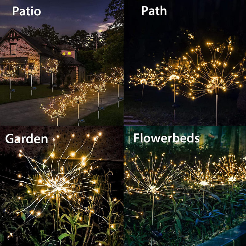 Luz solar de fogos de artifício ao ar livre à prova dwaterproof água solar jardim flor luzes com 8 modos flash string luz de fadas para iluminação ao ar livre