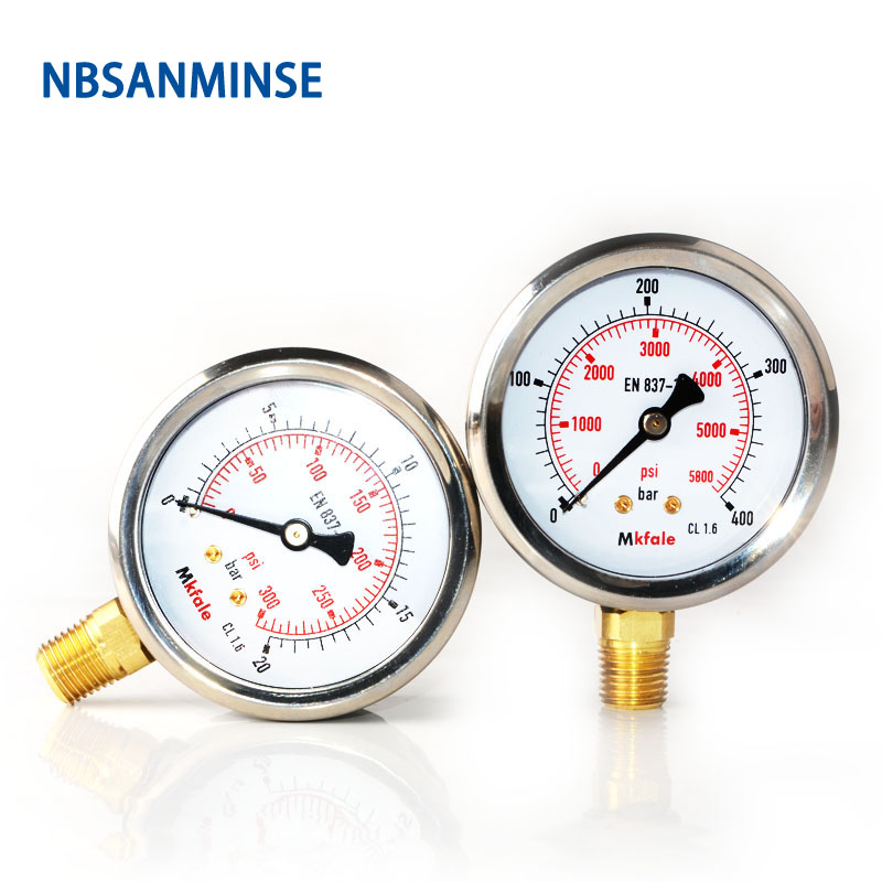 Hydraulic Pressure Oil Gauge SM1SP63L 63mm 2.5inch 1/4 NPT Liquid Manometer Instruments Stainless Steel Gauge NBSANMINSE