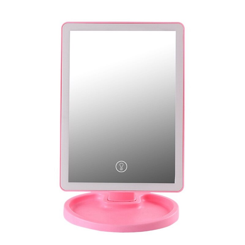LED Light Makeup Mirror USB Charging Rotatiation Vanity Mirror Contact Dimmer Table Mirrors for Tabletop Bathroom: Pink
