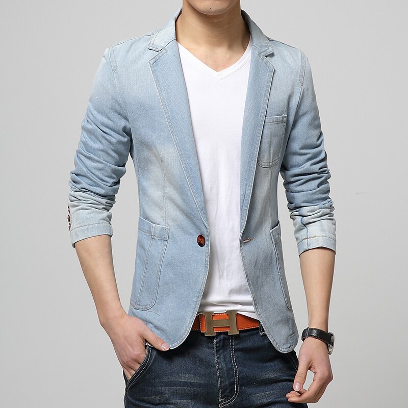 Jeansjackor kostym slim fit kavaj kostym, lätt tvättade jackor herr jeans kläder jeans kavaj herr ytterkappa