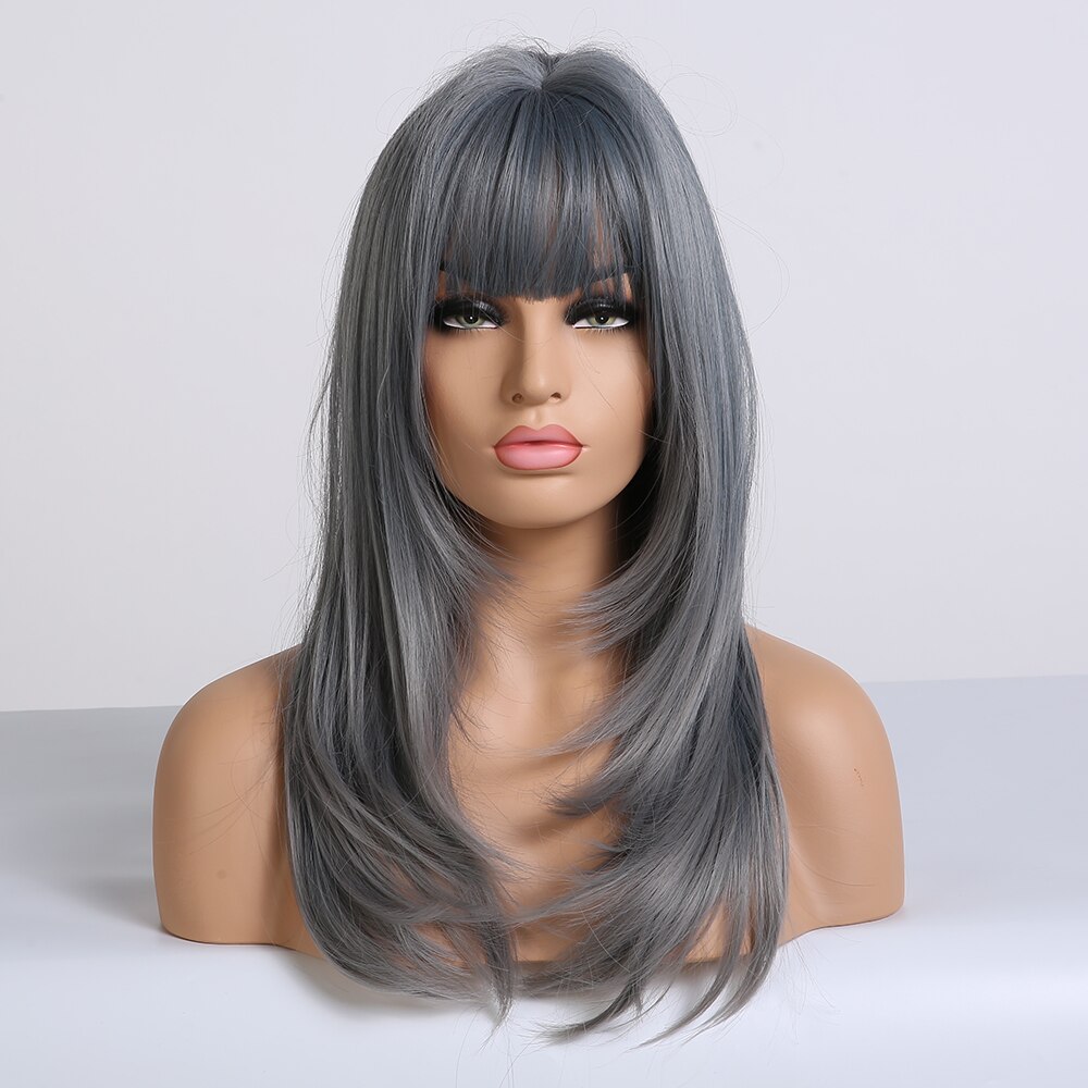 Pelucas de pelo sintético ALAN EATON, color negro, marrón, gris, ondas de agua medianas para mujeres negras, pelucas de parte media, fibra resistente al calor: lc247