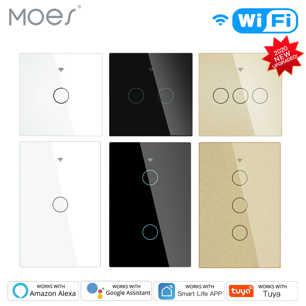 Upgraded WiFi Smart RF433 Touch Switch 2/3 Way Smart Life/Tuya App Control,Alexa Google Home Voice Control EU US 1/2/3 Gang