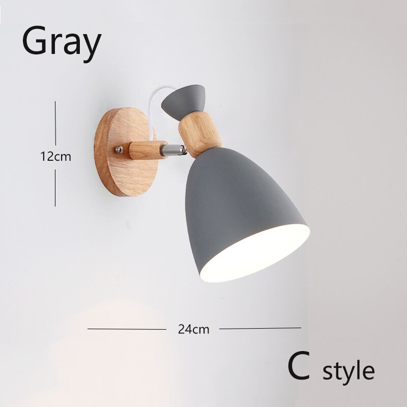 Nordic Hout Wandlampen Slaapkamer Naast Led-verlichting Zwart & Wit Moderne E27 Wandlampen Led Restaurant Bar Verlichting E27 ZBD0016: C Style Gray