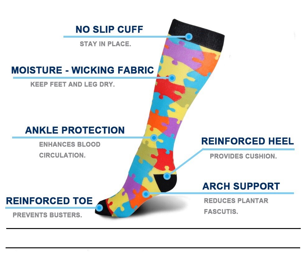 Calcetines de compresión para ciclismo para hombre y mujer, medias deportivas de 20-30 MmHg, antifatiga, alivio del dolor, Color negro