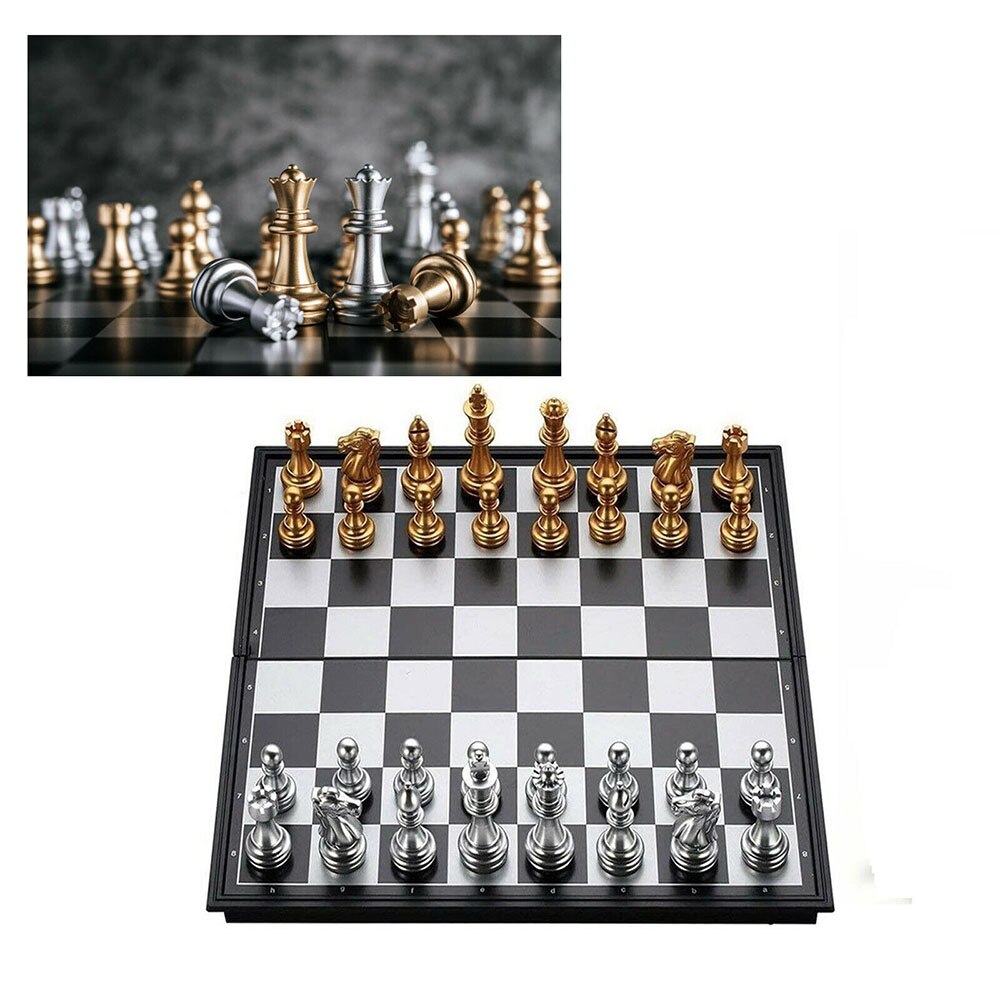 Ensemble de figurines d'échecs médiéval amusantes, avec échiquier de , 32 pièces d'or et d'argent, jeu de société magnétique, pour enfants