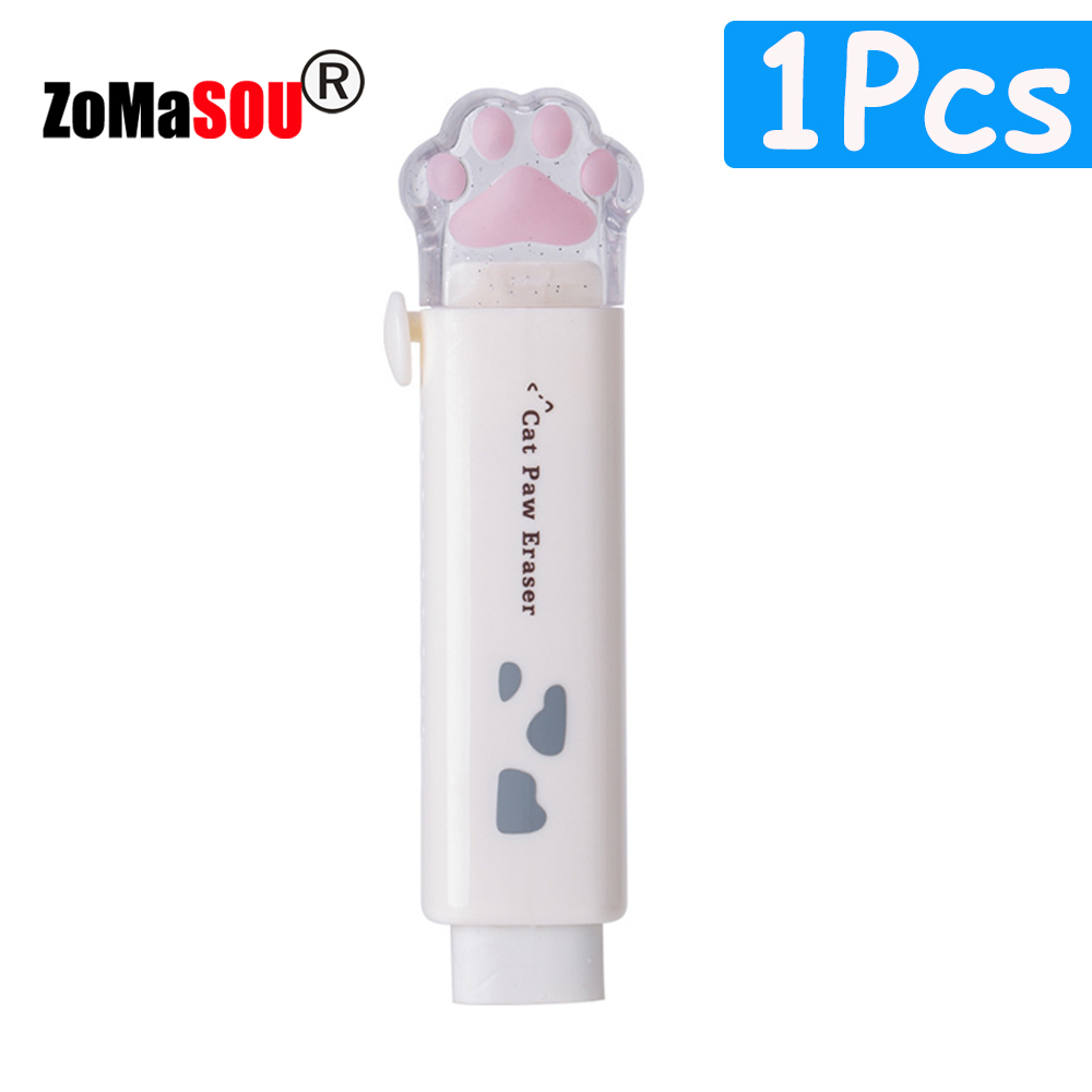 1-8Pcs ! Kawaii Cat Paw Rubber Erasers Retractable Pencil Eraser for Kids Students School Home Office Writing Drawing: Red