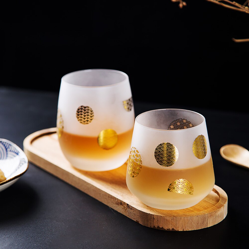 Japanse Stijl Sakura Frosted Glas Eco-Vriend Wijn Sap Bier Cup Featured Gouden Textuur Koffiekopje Creatieve Cadeau Voor vrienden