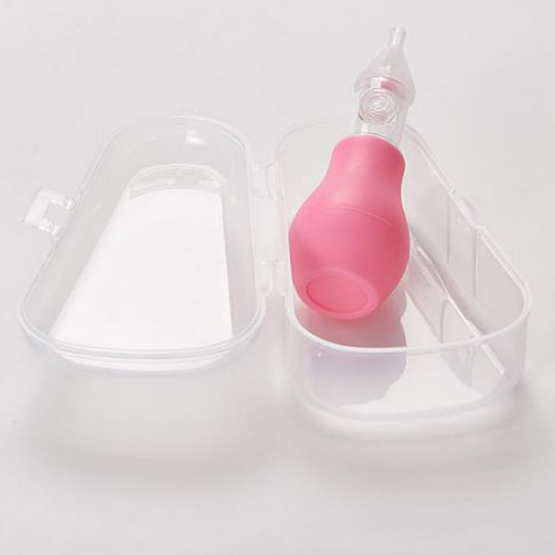 Nasal aspirator baby suge næse klip silikone pumpe anti-backflow suge enhed sikker giftfri 2 stk opbevaringsboks: Lyserød