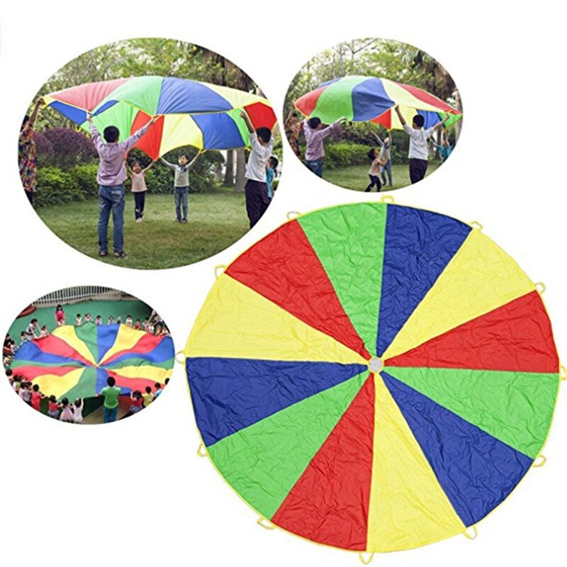 Diameter 2 M Kind Kid Sport Ontwikkeling Outdoor Regenboog Paraplu Parachute Speelgoed Jump-sack Ballute Spelen Parachute Games