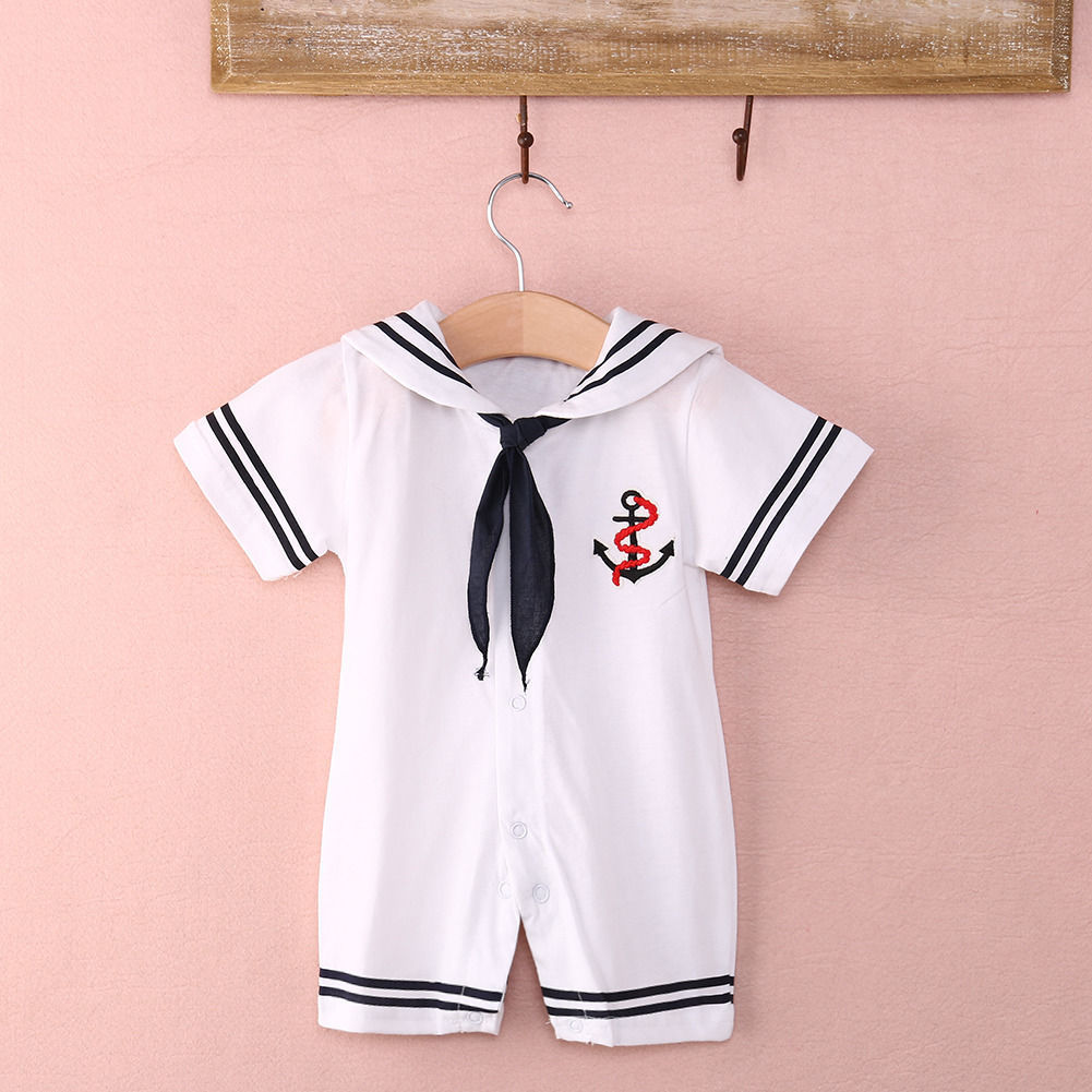 Peuter Baby Boy Kleding Sailor Navy Wind Stijl Romper Korte Mouw Jumpsuit Kostuums Zomer Outfits Voor 4-18Months: 12-18Months