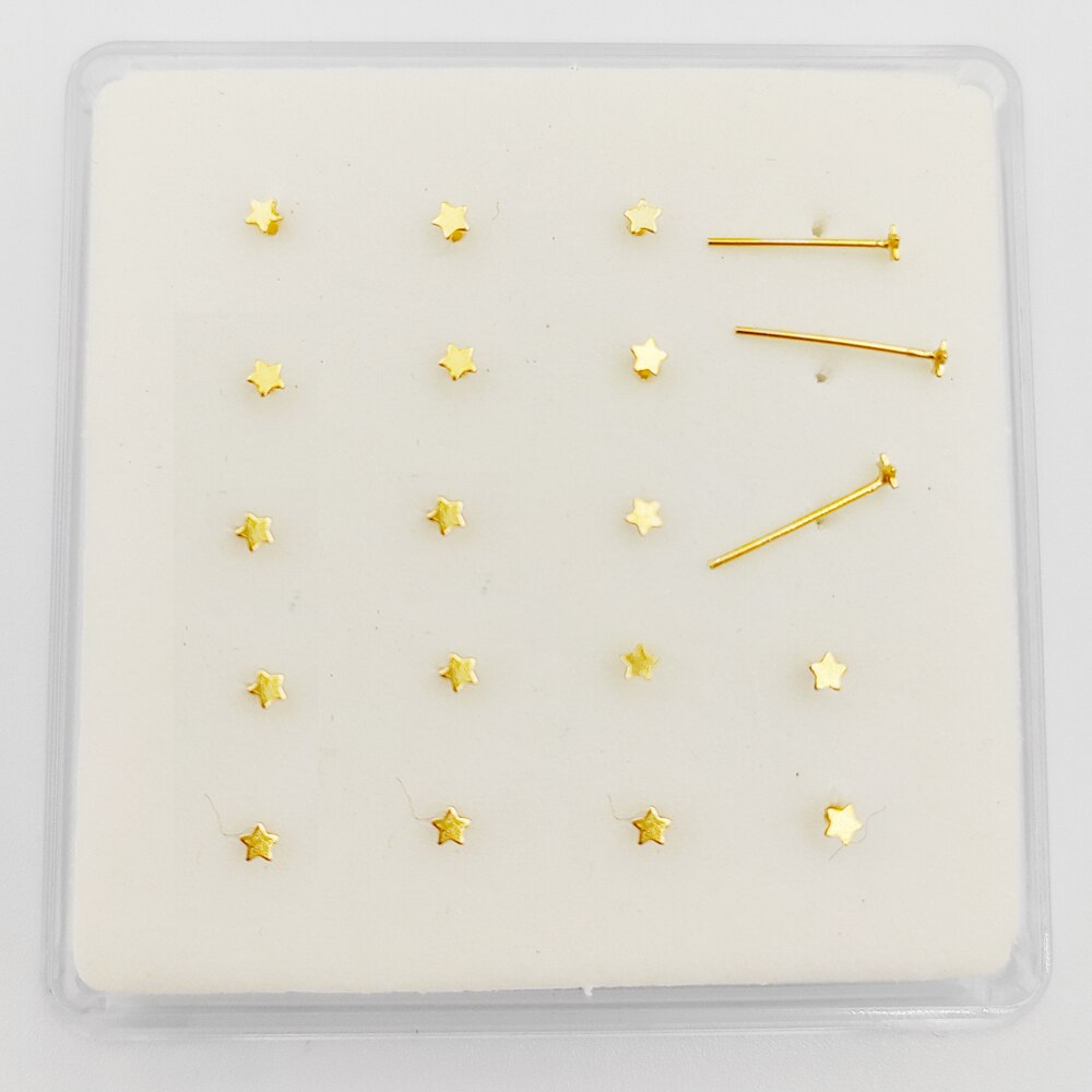 20 Stks/pak Neus Stud 925 Sterling Silver Star Shape Piercing Nez Piercing Nariz Sieraden: gold straight end