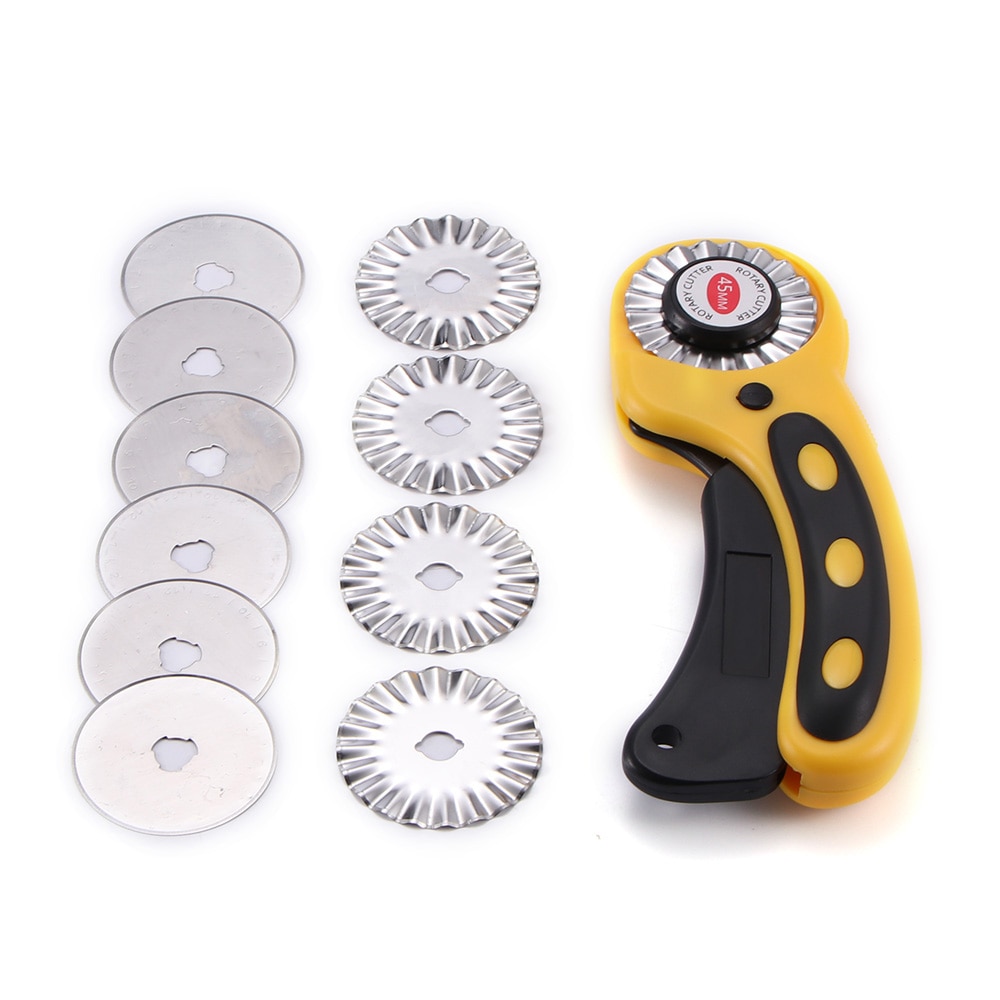 45mm roterende cutter patchwork rulle cutter sæt roller hjul til skræddersy roterende cutter syning læder håndværktøj med knive: 1 sæt rulleskærer