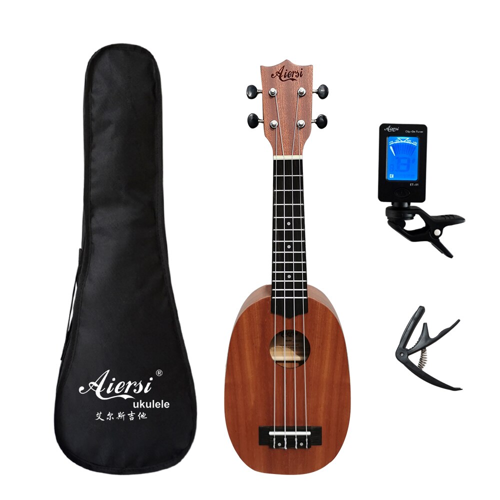 Aiersi full pack 21 inch ukelele mahogany Soprano ukulele guitar musical instrument 4 string Hawaiian mini guitarra: Pineapple Full set