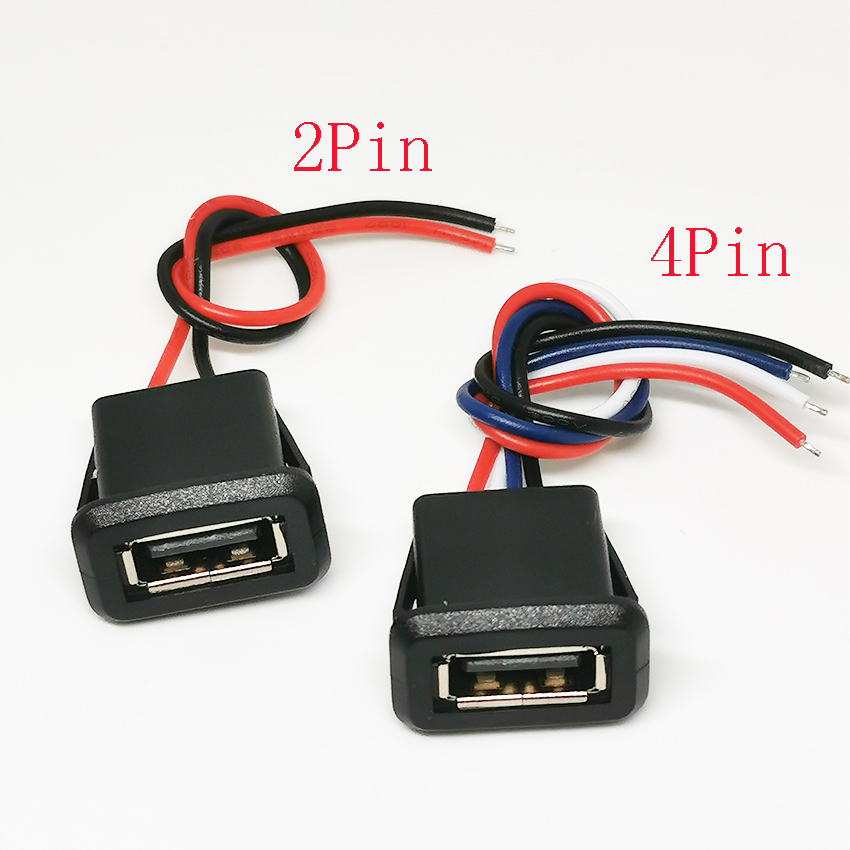 1pc USB 2.0 Female Power Jack USB2.0 2Pin 4Pin Charging Port Connector With PH2.0 Cable Electric Terminals USB Charger Socket