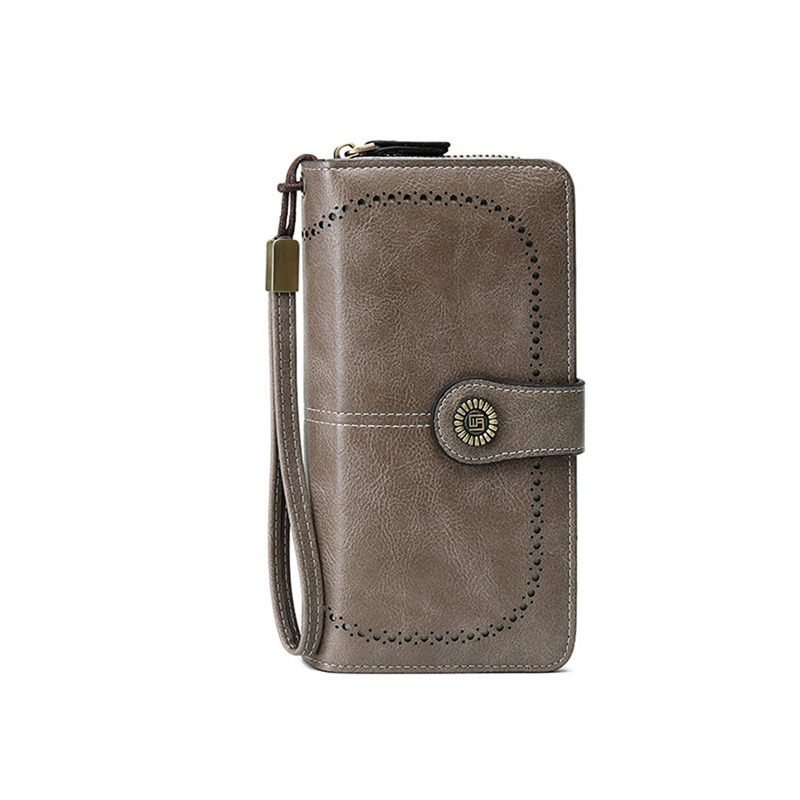 Vintage Ladies Long Leather Wallet Retro Natural Skin Zipper Coin Bag Card Holder Large Capacity Wallet For Girl: Blue