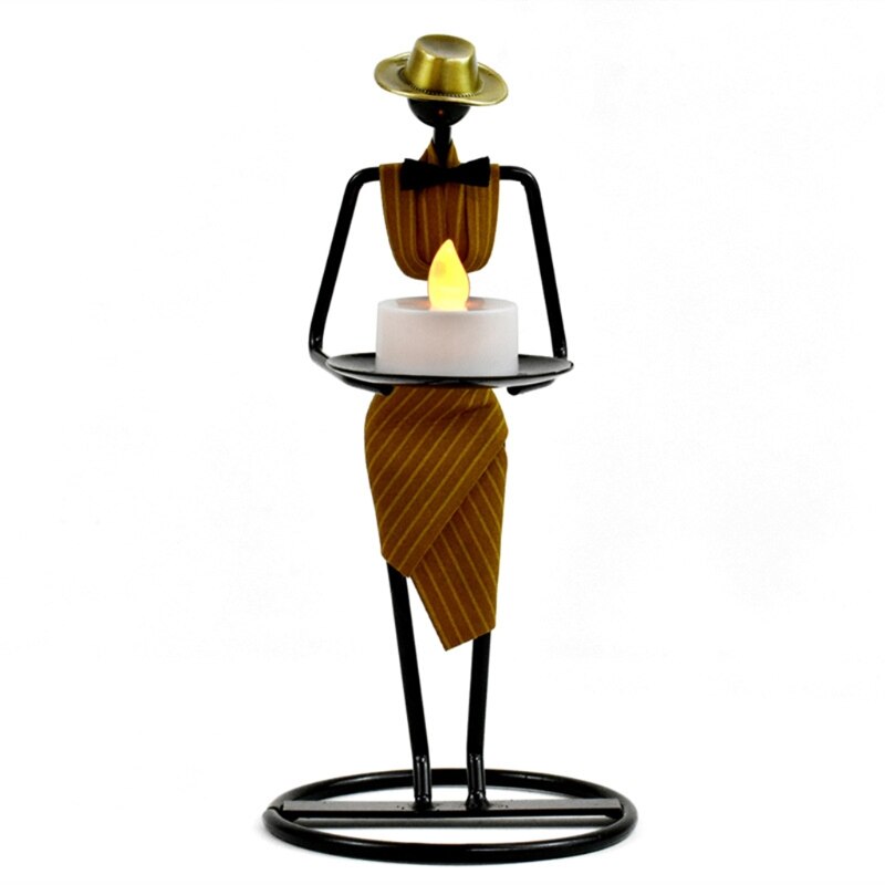 Chandelier en métal nordique avec personnage abstrait, Sculpture de serveur, bougeoir, Figurines faites à la main, décoration de la maison, artistique: Yellow 02