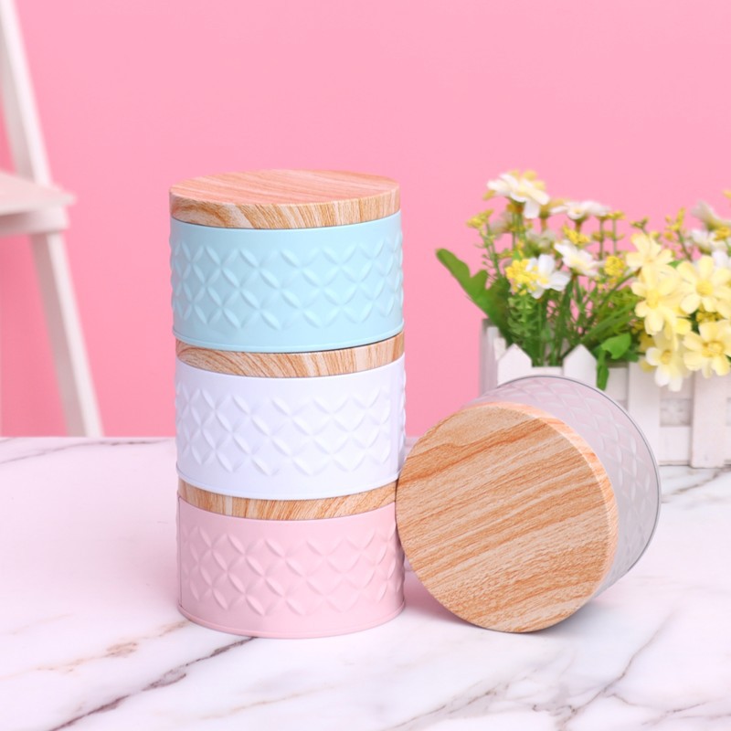 1 caja de lata redonda de grano de madera de gama alta Caja de galletas hechas a mano Nougat embalaje para boda caja de almacenamiento doméstico de de dulces