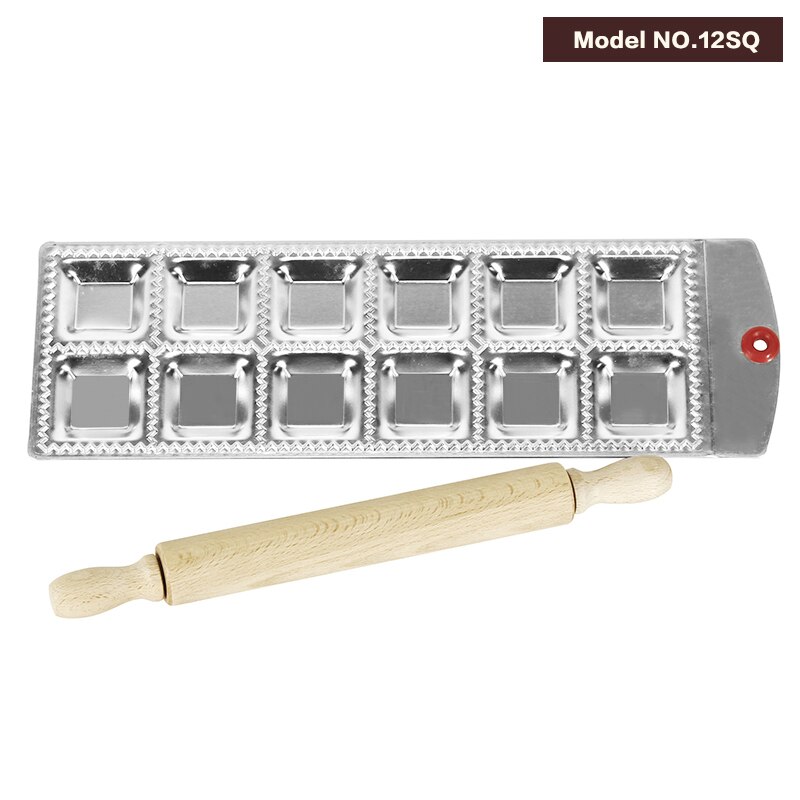 Ravioli Molding Tray Plate Set With a Wooden Rolling Pin Aluminum Alloy Pasta Cutter Ravioli Maker Dumpling Making Mold Plate: 12SQ