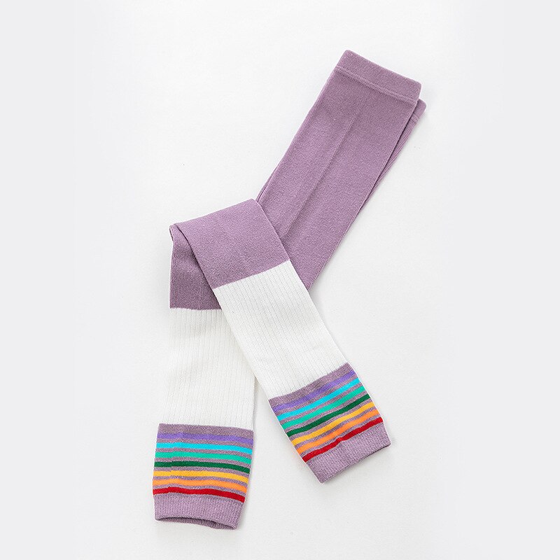 Leggings för tjejer vår höst barnkläder flickor byxor randiga stickade patchwork färgade barn flickbyxor