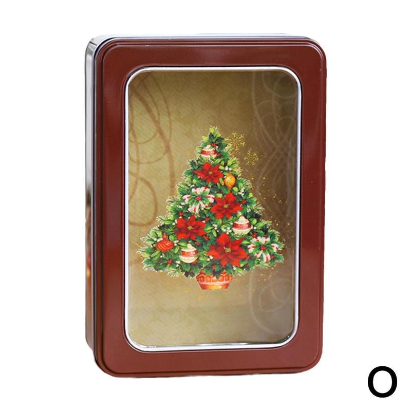 Boîte à biscuits en fer blanc, fenêtre transparente Rectangle Film carré emballage de noël boîte à chocolat cuisson boîte à bonbons T3Z8: O