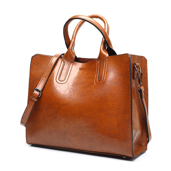 Leder Handtaschen Große Frauen Tasche Casual Weibliche Taschen Stamm Tote Spanisch Schulter Taschen für frauen bolsa feminina: brown