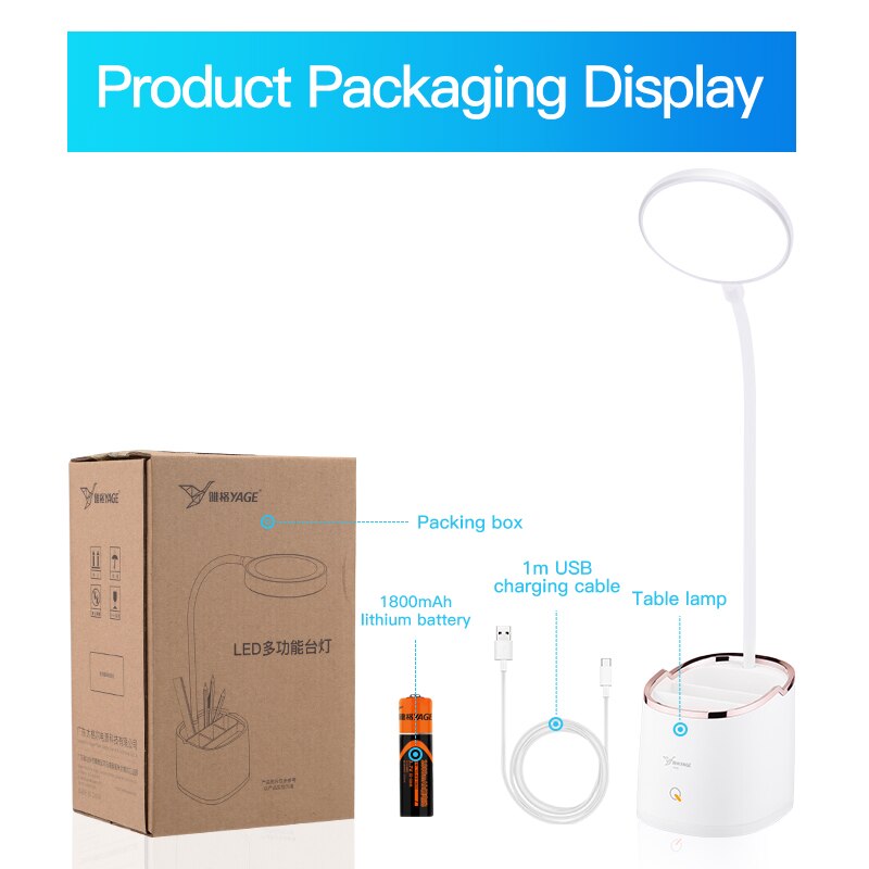 Lámpara inalámbrica para mesa de estudio de cuello de cisne 3 modos táctil 1800mAh recargable LED de lectura de escritorio lámpara de mesa USB Flexo lámparas de mesa