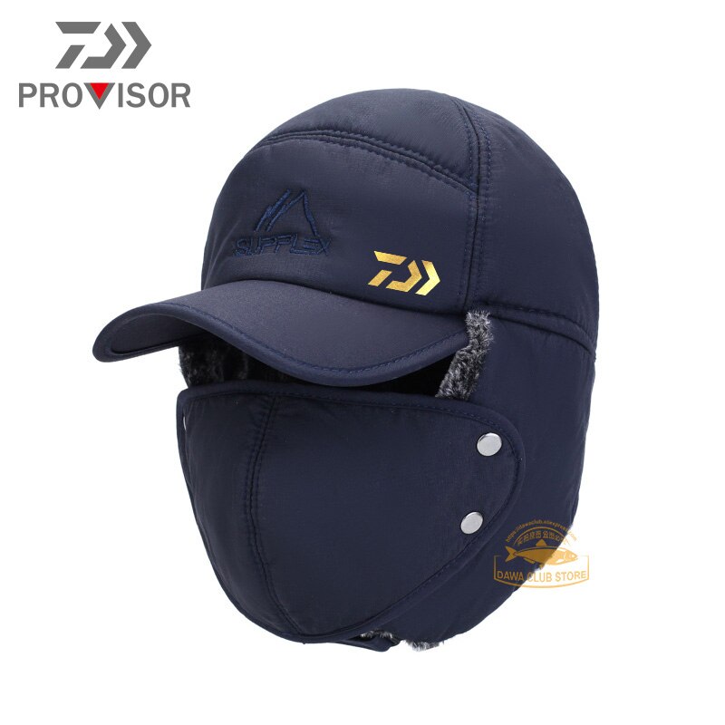 Daiwa sombrero de pesca para sol de pesca al aire libre cálido invierno sombrero de pescador parasol con protección UV tapa grandes aleros ajustable sombrero: Winter hat dark blue