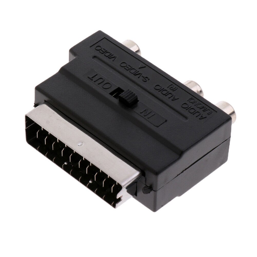 21Pin Scart Adaptor AV Block to 3 RCA Phono Composite S-Video with in/out Switch Scart Adaptor AV Block