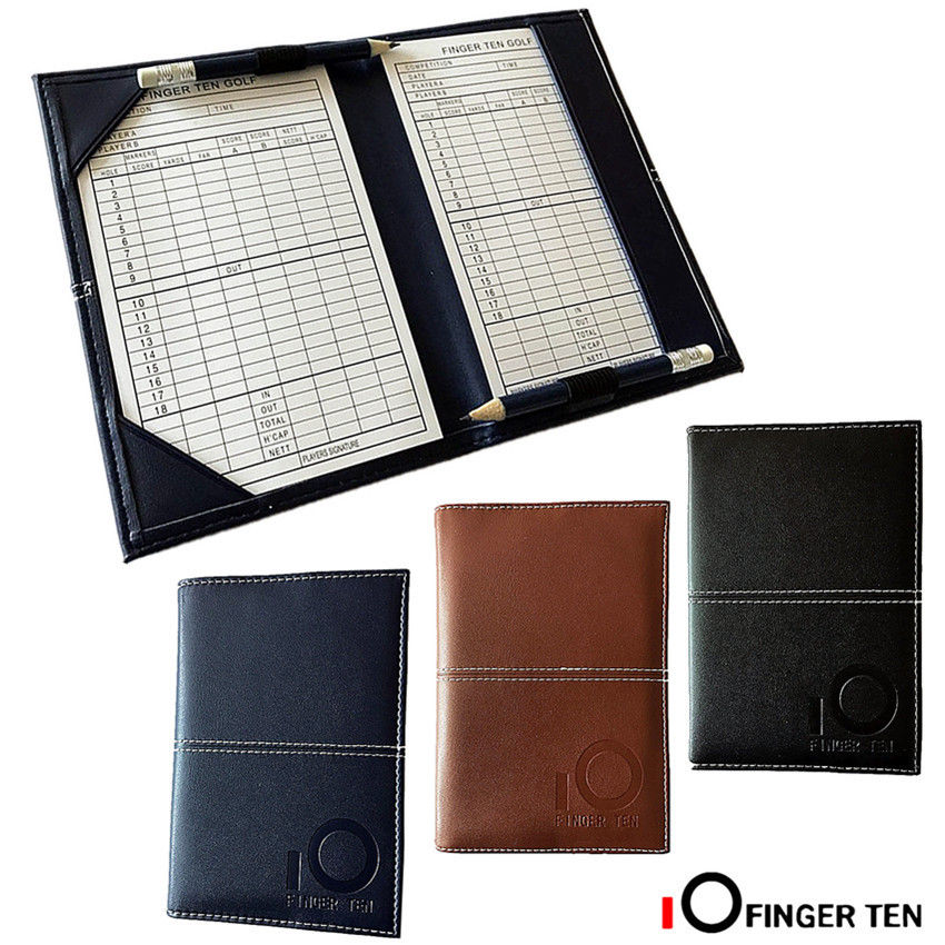 PU Leather Cover Golf Scorecard Holder Scoring Book Wallet Training Aids Score Card with 2 Paper Pencil Pen Deluxe Stat Tracker