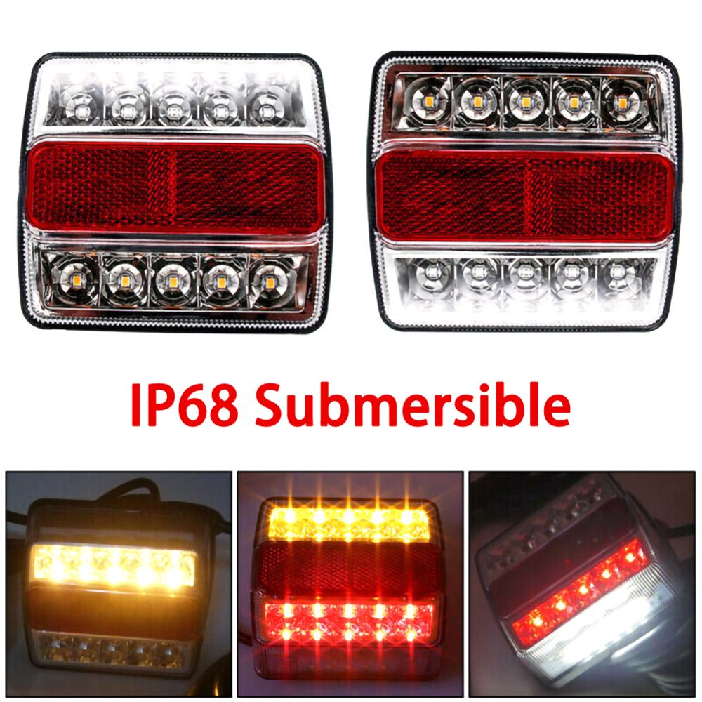 2 Pcs Rear LED Submersible Trailer Tail Lights Kit Boat Marker Truck Waterproof