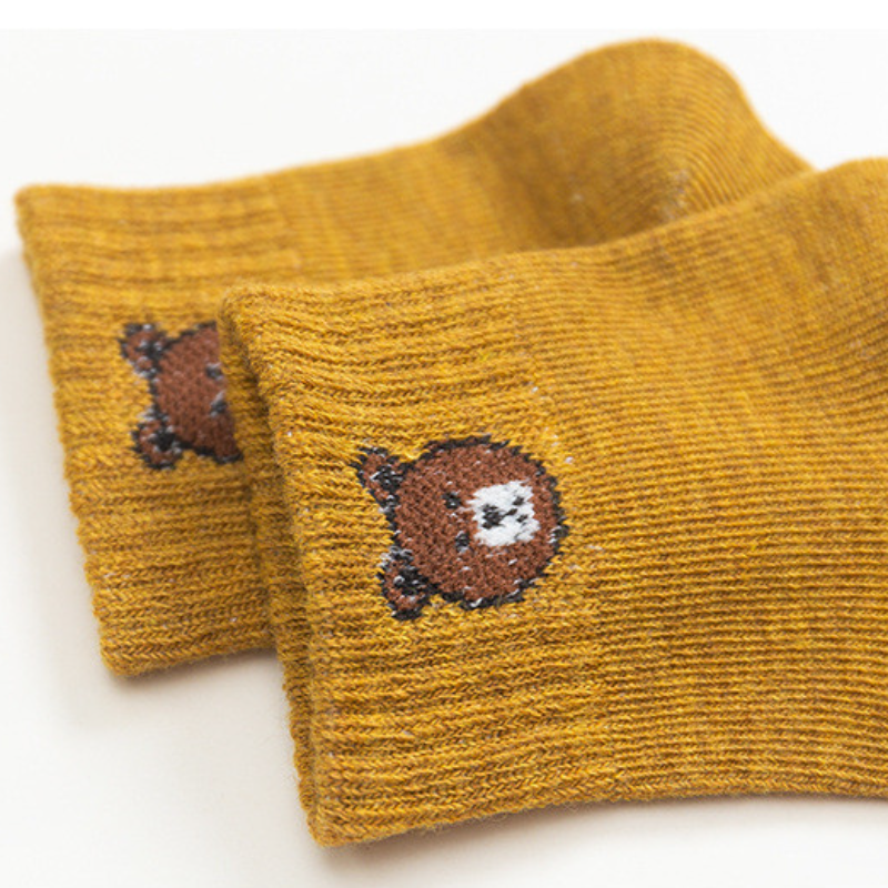 Chaussettes antidérapantes en coton pour enfants, 5 paires/lot, pour garçons et filles, automne et hiver, motif ours de dessin animé, qui gardent la chaleur au sol, 2022