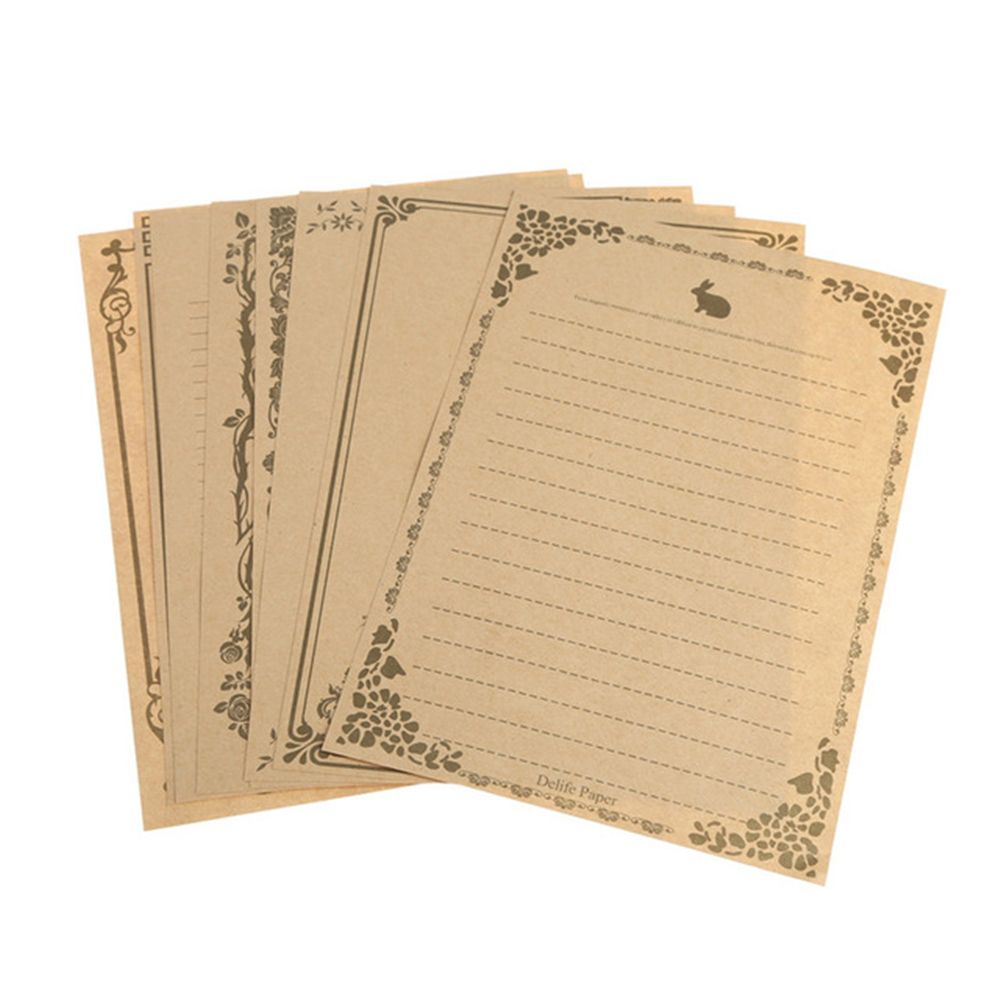 8 Sheets Vintage Retro Writing Stationery Paper Pad Note Letter Set: brown