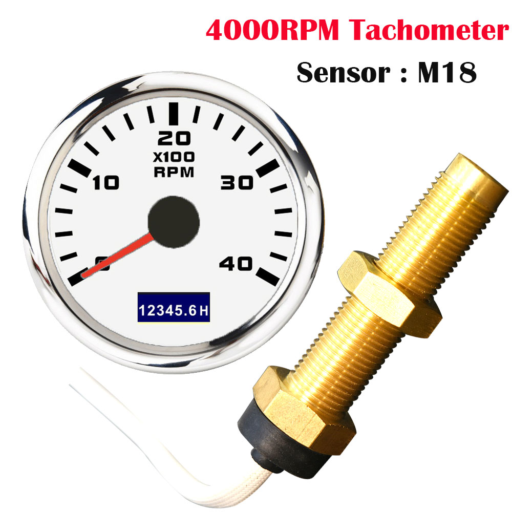 52mm Car Tachometer Waterproof LCD Display Tach Hour Counter Meter For Diesel Motor Engine Marine Boat3000 4000 6000 8000RPM: 4000RPM WS M18