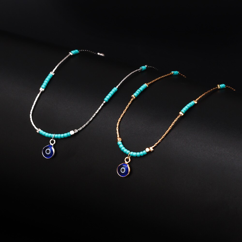 EVIL EYE Miyuki Bead Turkish Eye Charm Anklet Gold Silver Color Foot Chain Ankle Bracelet Adjustable Jewelry for Women BD320