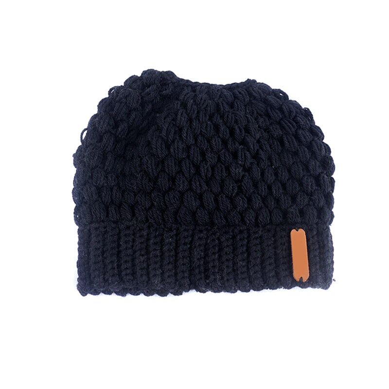 Knit Ponytail Beanie Knit Beanie Tail Hat Winter Hat for Women Adult Bundle Hair Tie AC889: Black