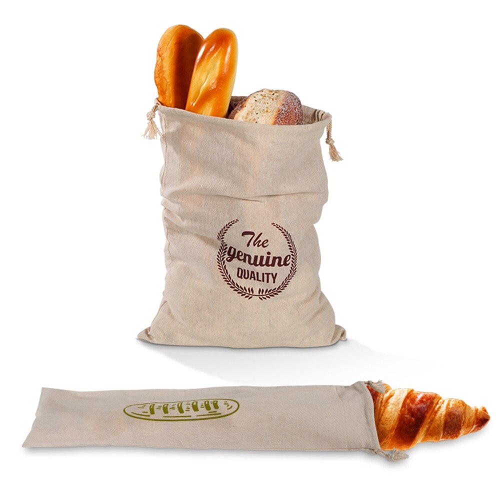 Linen Bread Bag Reusable Homemade Artisan Bread Storage Bag French Baguette Drawstring Bag Kitchen Storage: 2Pcs A