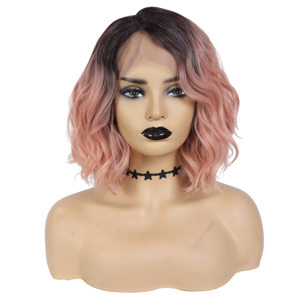 Pink Hair Synthetic Lace Front Wig Pelucas De Mujer pink Wigs For Black Women Average Size Bohemian 11 Inch Wavy Wig