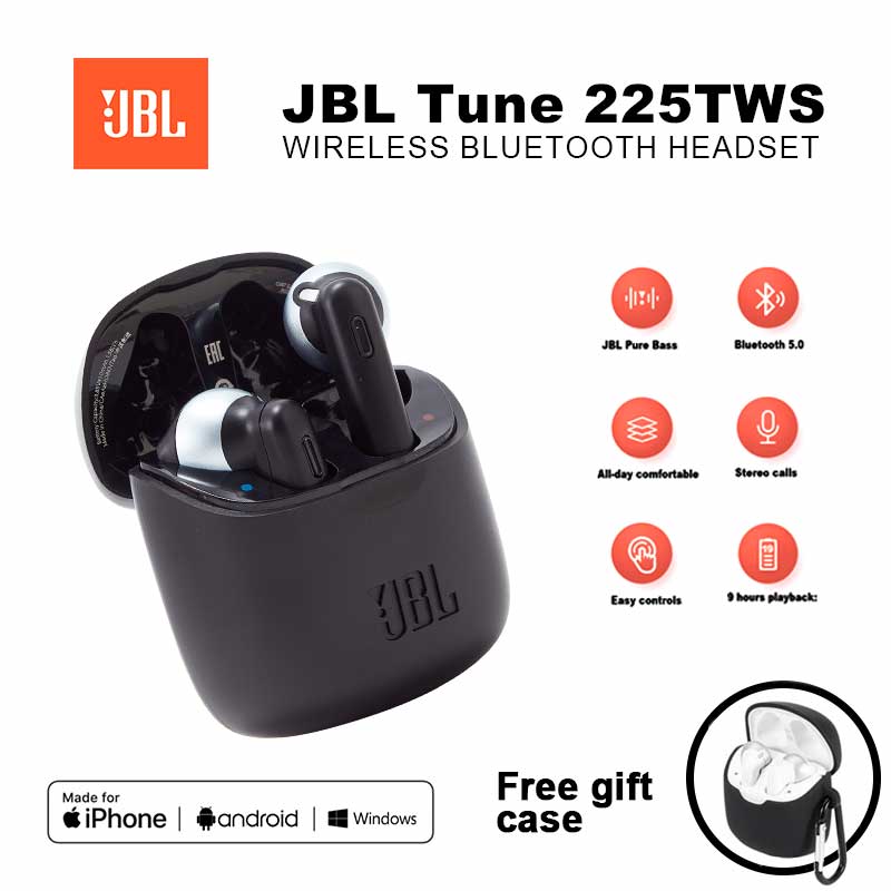 Original JBL Tune 225TWS auriculares inalámbricos Bluetooth verdaderos auriculares estéreo auriculares con sonido de graves T225 TWS con cubierta gratis