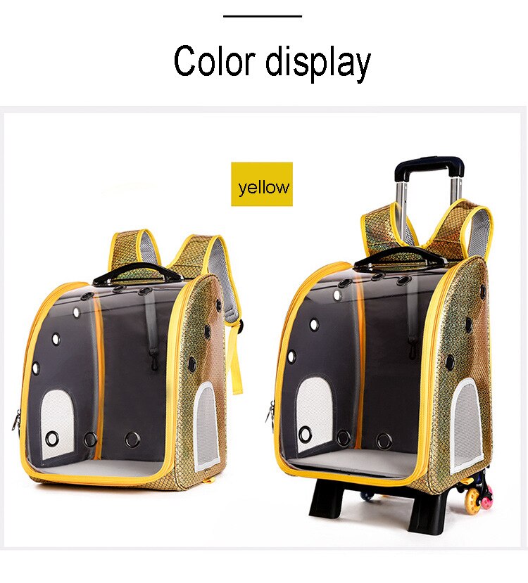Huisdier Trolley Rugzak Carrier Voor Kat Draagbare Buiten Transparante Cat Carrier Beide Schouders Knapzak Ventilatie Trekstang Doos: YELLOW / Without tie rod