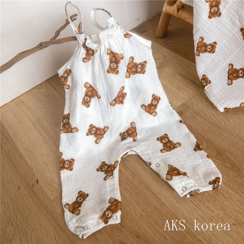 Nette Karikatur Drucken Baby Karosserie Mädchen Ärmellose Gesamt Baby Jungen Bär Overall Baumwolle Onesie Kleinkind Bär Kleidung: Overall / 6M  66cm