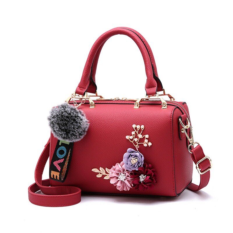 LKEEP Mini Boston Shoulder Bag Women Leather Long Handbags Female Crossbody Messenger Bag Bolsa Sac Ladies Small Tote: wine red 3