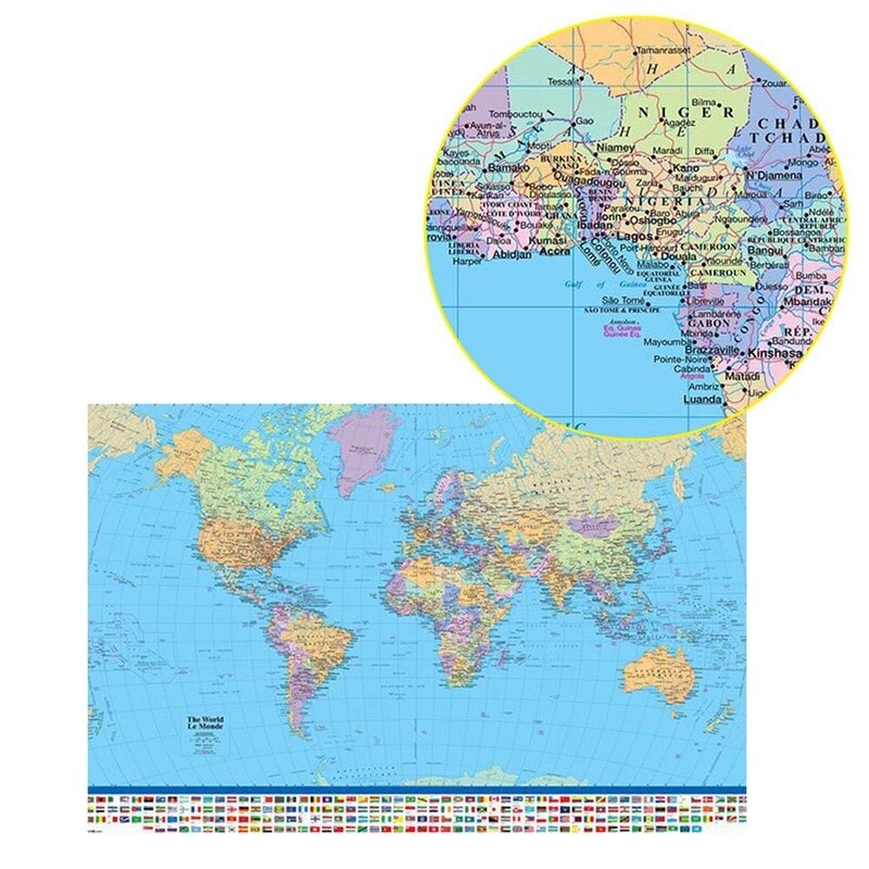 Mapa político del mundo Miller proyección 5 Maxi tamaño Poster ilustraciones para sala de estar decoración del hogar