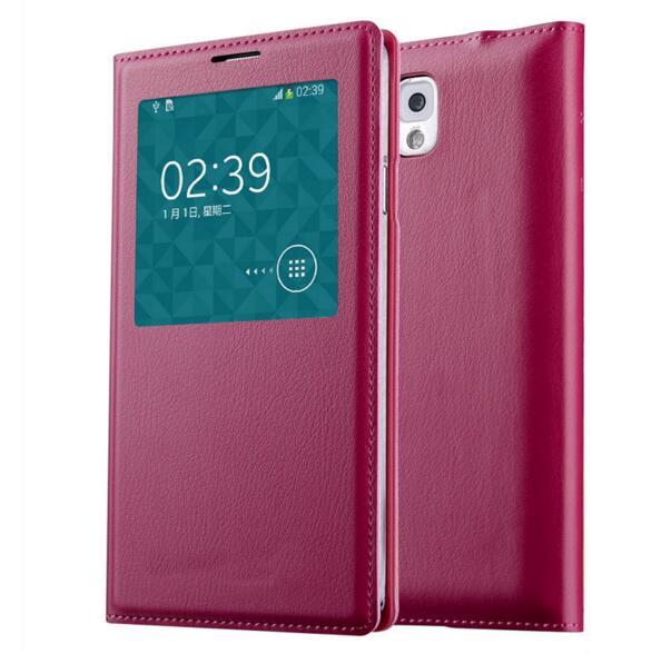 Note3 Originele Chip Smart Case voor Samsung Galaxy Note 3 Flip Lederen Cover Samsung Note III N9000 N9005 Window View atuo Slaap: RoseNote3