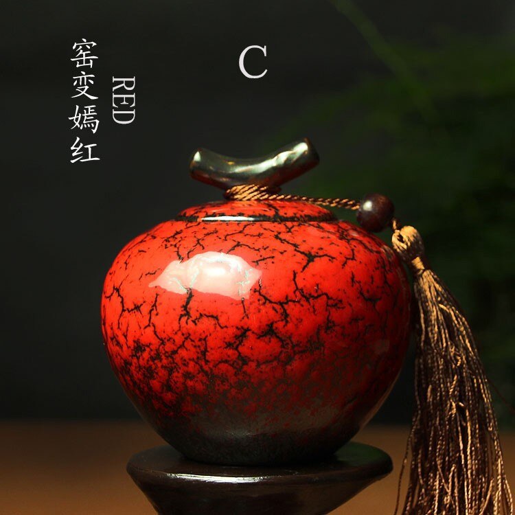 Ceramic tea pot, Jun kiln, sealed storage tank, exquisite Mini tea caddy, pottery tea jar, special food tank: C