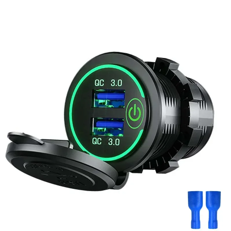 Quick Charge 3.0 Dual USB Fast Car Charger Socket accessori presa di corrente impermeabile 12V/24V QC3.0 con interruttore tattile e luce a Led: Grigio