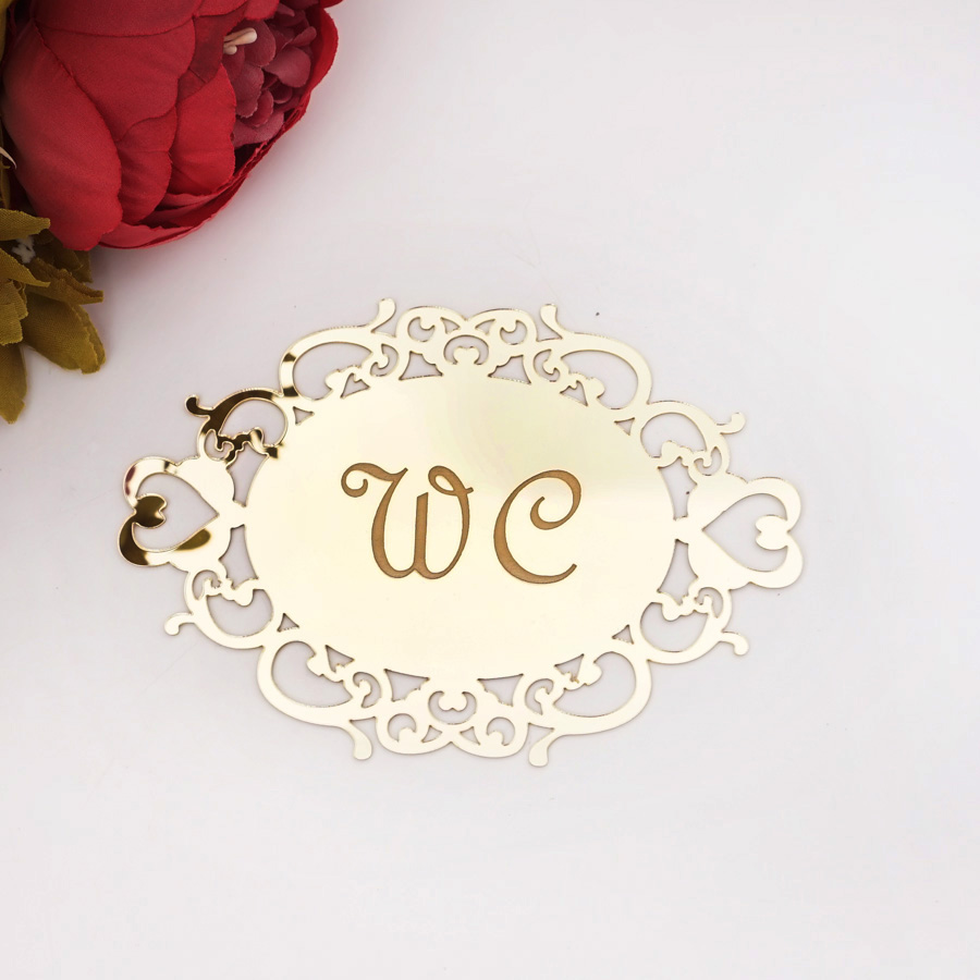 Bedroom Bathroom Toilet WC Door Sign Wall Sticker Signage Acrylic Mirror Oval Indicator Home Decor House Moving: L / Light Grey