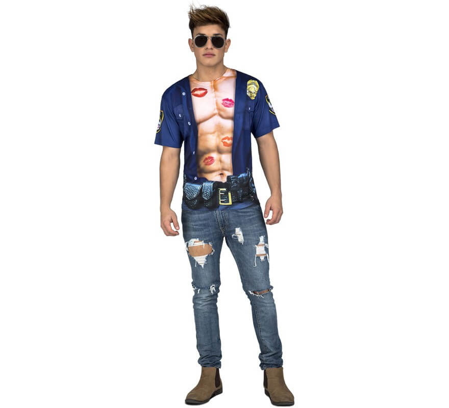 Camiseta disfraz de Policía forzudo para hombre